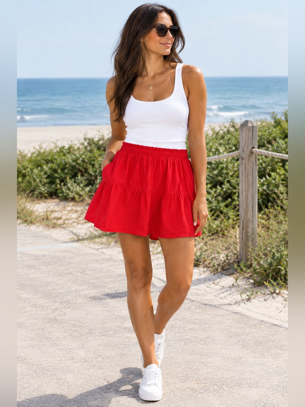 H&M Bright Red Elastic Waist Skirt